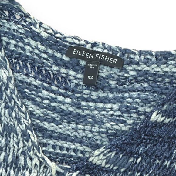 EILEEN FISHER Sweater Top Crochet Style V-Neck Soft Lightweight Cozy Indigo Blue - Picture 9 of 12